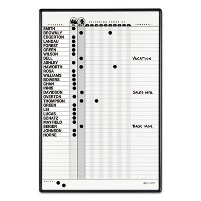 Employee In/Out Board System, 36-Person Tracking, 24" x 36", White/Gray Surface, Black Aluminum Frame