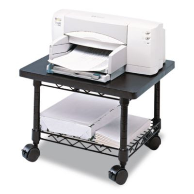 Underdesk Printer/Fax Stand, Engineered Wood, 2 Shelves, 19" x 16" x 13.5", Black