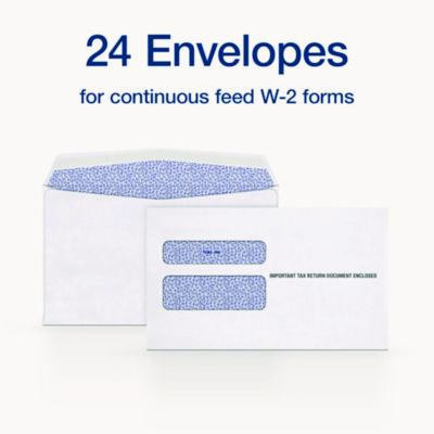 2-Up W-2 Gummed Seal Double-Window Security Tint Envelopes, Commercial Flap, 9.5 x 5.63, White, 24/Pack