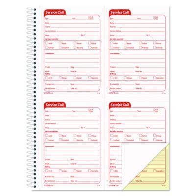 Service Call Book, Two-Part Carbonless, 5.5 x 3.88, 4 Forms/Sheet, 200 Forms Total