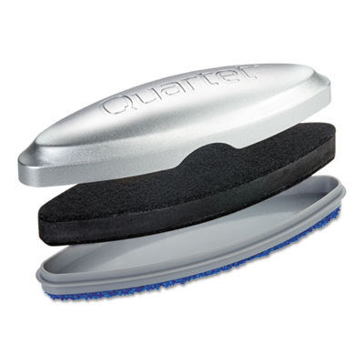 Premium Magnetic 3-In-1 Glass Board Eraser, 6.5" x 2" x 1.38", Silver