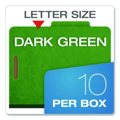 Pressboard Top Tab Classification Folders, 2/5-Cut Tab, Expands 2.5", 2 Dividers, 6 Fasteners, Letter Size, Dark Green, 10/Bx
