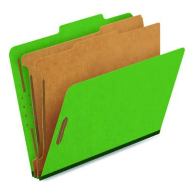 Pressboard Top Tab Classification Folders, 2/5-Cut Tab, Expands 2.5", 2 Dividers, 6 Fasteners, Letter Size, Dark Green, 10/Bx
