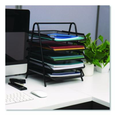 Metal Mesh Desk Tray Organizer, 5-Tier, Letter Size, 14 x 11.75 x 14.5, Black
