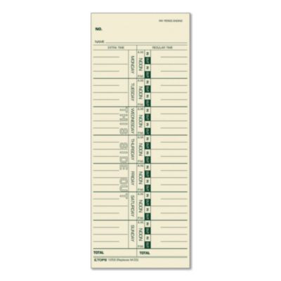 Time Clock Cards, Replacement For 10-800292/K14-15/M-33, One Side, 3.5 x 9, 100/Pack