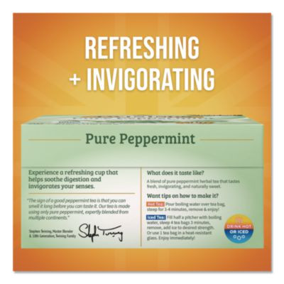 Tea Bags, Pure Peppermint, 0.07 Oz Tea Bag, 50/Box