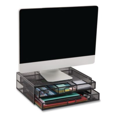 Two-Tier Metal Mesh Monitor Stand Laptop Riser, For 30" Monitors, 15.75 x 11.75 x 4.5, Black, Supports 30 Lb