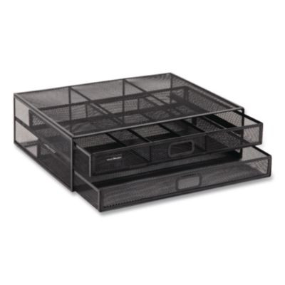 Two-Tier Metal Mesh Monitor Stand Laptop Riser, For 30" Monitors, 15.75 x 11.75 x 4.5, Black, Supports 30 Lb