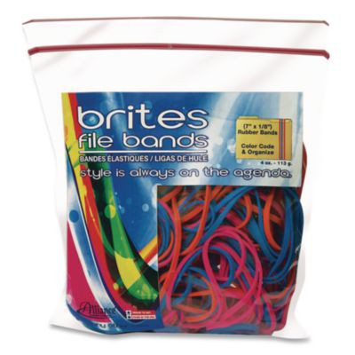 Brites File Bands, Blue/Orange/Pink, 50/Pack