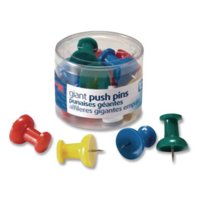 Giant Push Pins, Assorted Colors, Plastic, 1.5" Pin, 12/Pack