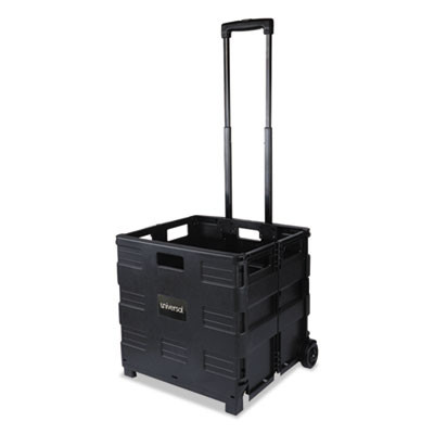 Collapsible Mobile Storage Crate, Plastic, 18.25 x 15 x 18.25 To 39.37, Black