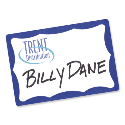 Printable Adhesive Name Badges, 3.38 X 2.33, Blue Border, 100/Pack