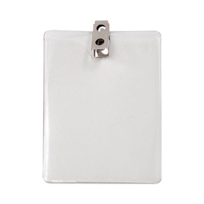 Id Badge Holders With Clip, Vertical, Clear 3.38" x 4.25" Holder, 3.13" x 3.75" Insert, 50/Pack