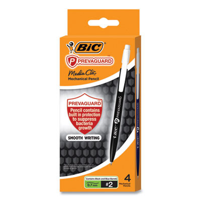 Prevaguard Media Clic Mechanical Pencils, 0.7 Mm, Hb (#2), Black Lead, 2 Black Barrel/2 Blue Barrel, 4/Pack