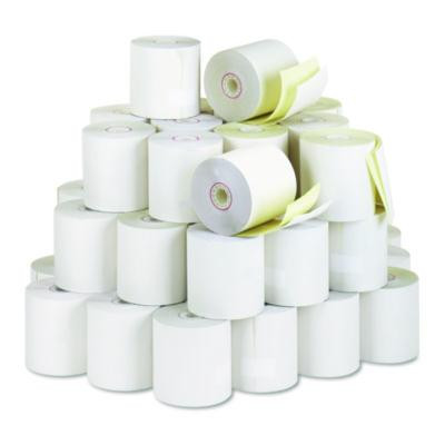 Impact Printing Carbonless Paper Rolls With End Of Roll Indicator, 3" x 90 Ft, White/Canary, 50/Carton