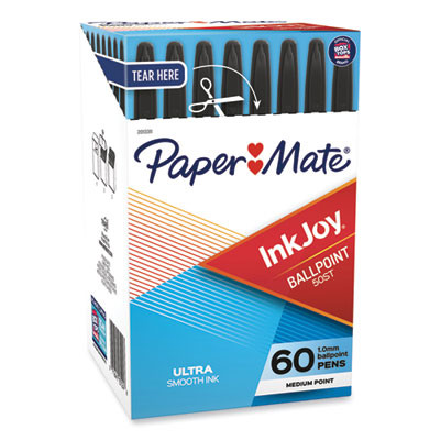 Inkjoy 50St Ballpoint Pen, Stick, Medium 1 Mm, Black Ink, Clear Barrel, 60/Pack