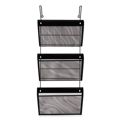 Mesh Three-Pack Wall Files, 3 Sections, Letter Size, 14.13" x 3.38" x 8.5", Black