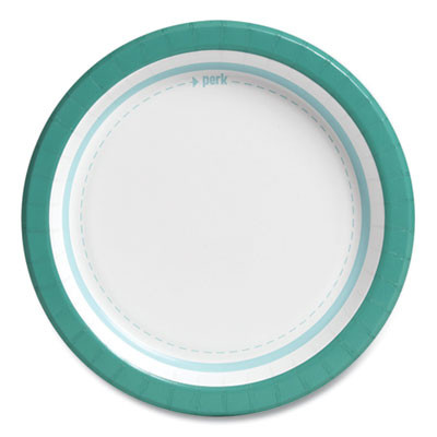 Everyday Paper Plates, 8.5" Dia, White/Teal, 125/Pack