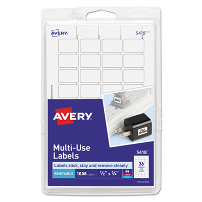 Removable Multi-Use Labels, Inkjet/Laser Printers, 0.5 X 0.75, White, 36/Sheet, 28 Sheets/Pack, (5418)