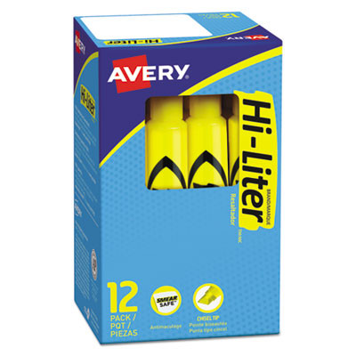 Hi-Liter Desk-Style Highlighters, Yellow Ink, Chisel Tip, Yellow/Black Barrel, Dozen