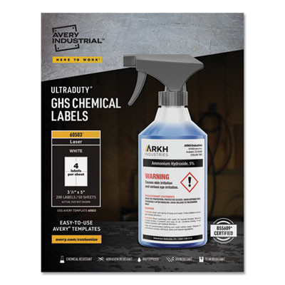 Ultraduty Ghs Chemical Waterproof And Uv Resistant Labels, 3.5 X 5, White, 4/Sheet, 50 Sheets/Box