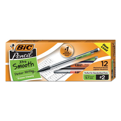 Xtra Smooth Mechanical Pencils With Tube Of Lead, 0.7 Mm, Hb (#2), Black Lead, Clear Barrel, Dozen