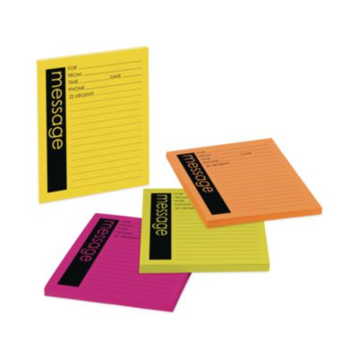 Self-Stick Message Pad, Note Ruled, 4" x 5", Energy Boost Collection Colors, 50 Sheets/Pad, 4 Pads/Pack