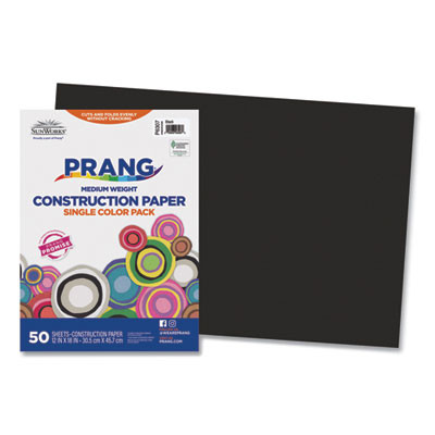 Sunworks Construction Paper, 50 Lb Text Weight, 12 x 18, Black, 50/Pack