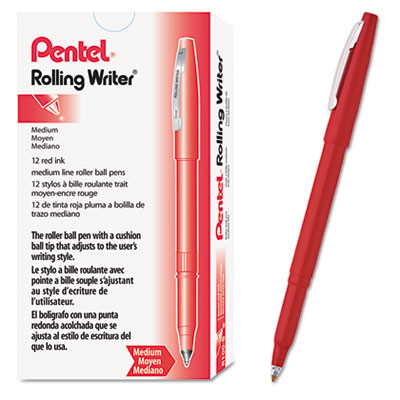 Rolling Writer Rollerball Pen, Stick, Medium 0.8 Mm, Red Ink, Red Barrel, Dozen