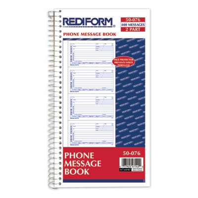 Telephone Message Book, Two-Part Carbonless, 5 x 2.75, 4 Forms/Sheet, 400 Forms Total