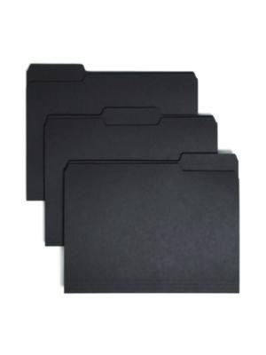 Interior File Folders, 1/3-Cut Tabs: Assorted, Letter Size, 0.75" Expansion, Black/Gray, 100/Box