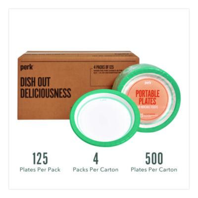 Medium-Weight Paper Plates, 8.5" Dia, White/Teal, 500/Carton