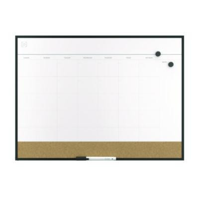 Magnetic Steel Dry Erase Combo Board, Monthly Planning/Scheduling, 23" x 17", White/Natural Surface, Black Aluminum Frame