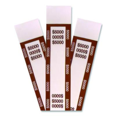 Currency Straps, Self-Adhesive, Fifties, $5,000 Strap, Brown/White, 1,000/Pack