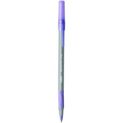 Round Stic Grip Xtra Comfort Ballpoint Pen, Easy-Glide System, Stick, Medium 1.2 Mm, Purple Ink, Gray/Purple Barrel, Dozen
