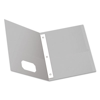 Twin-Pocket Folder With Prong Fasteners, Accommodates (135) 11 x 8.5 Sheets, Gray, 25/Box