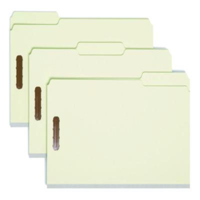 Recycled Pressboard Fastener Folders, 1/3-Cut Tab: Assorted, Expands 1", 2 Fasteners, Letter Size, Gray-Green, 25/Box