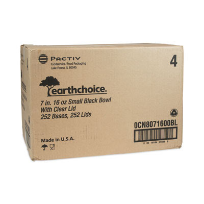 Earthchoice Mealmaster Container With Lid, 16 Oz, 7 x 7 x 1.8, Black/Clear, Plastic, 252/Carton