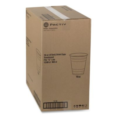 Translucent Drink Cups, Horizontal Sidewall Ribbing, 16 Oz, Plastic, 80/Pack, 12 Packs/Carton