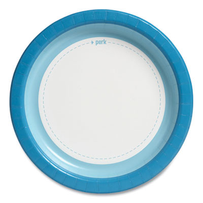 Heavy-Weight Paper Plates, 10" Dia, White/Blue, 125/Pack