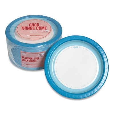 Heavy-Weight Paper Plates, 10" Dia, White/Blue, 125/Pack