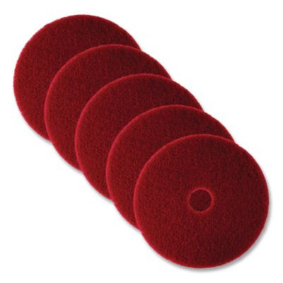 Low-Speed Buffer Floor Pads 5100, 16" Diameter, Red, 5/Carton