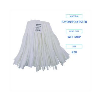 Cut-End Wet Mop Head, Rayon/Polyester, Non-Woven, White, 20Oz