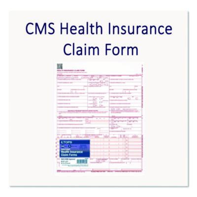 Cms Health Insurance Claim Form, One-Part (No Copies), 8.5 x 11, 100 Forms Total