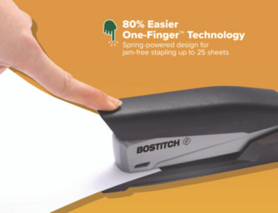 Inpower One-Finger Eco-Friendly Desktop Stapler, 25-Sheet Capacity, Black/Gray