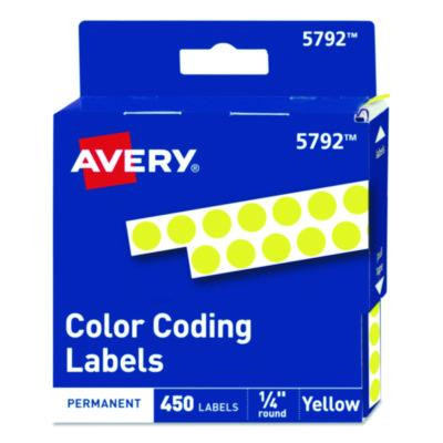 Handwrite-Only Permanent Self-Adhesive Round Color-Coding Labels In Dispensers, 0.25" Dia, Yellow, 450/Roll, (5792)