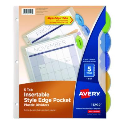 Insertable Style Edge Tab Plastic 1-Pocket Dividers, 5-Tab, 11.25 x 9.25, Translucent, 1 Set
