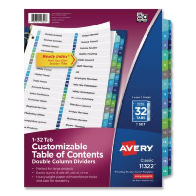 Customizable Toc Ready Index Double Column Multicolor Tab Dividers, 32-Tab, 1 To 32, 11 x 8.5, White, 1 Set