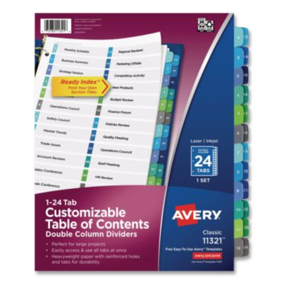 Customizable Toc Ready Index Double Column Multicolor Tab Dividers, 24-Tab, 1 To 24, 11 x 8.5, White, 1 Set