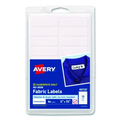 No-Iron Fabric Labels, 0.5 x 1.75, White, 18/Sheet, 3 Sheets/Pack